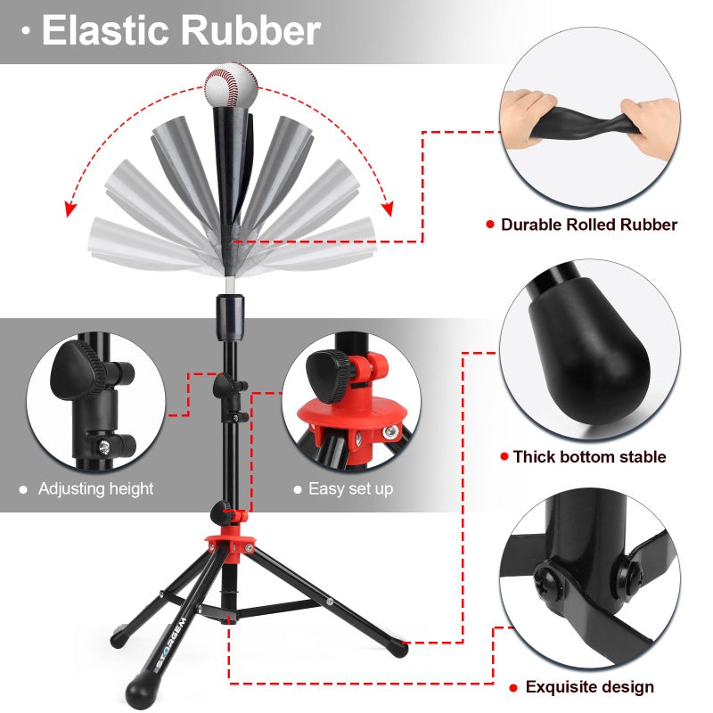 Storgem Batting Baseball tee Softball, Easy to Adjustable Height,Portable Tripod Stand Base Tee for Hitting Training Practice,with Carrying Bag (Black Red Pro) - Image 3